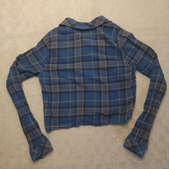 Vans Womens Size XS Crop Top Flannel Shirt Blue Long Sleeves Skater - Picture 3 of 7